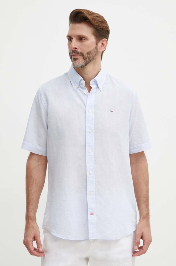 Tommy Hilfiger koszula z domieszką lnu MW0MW35323 niebieski