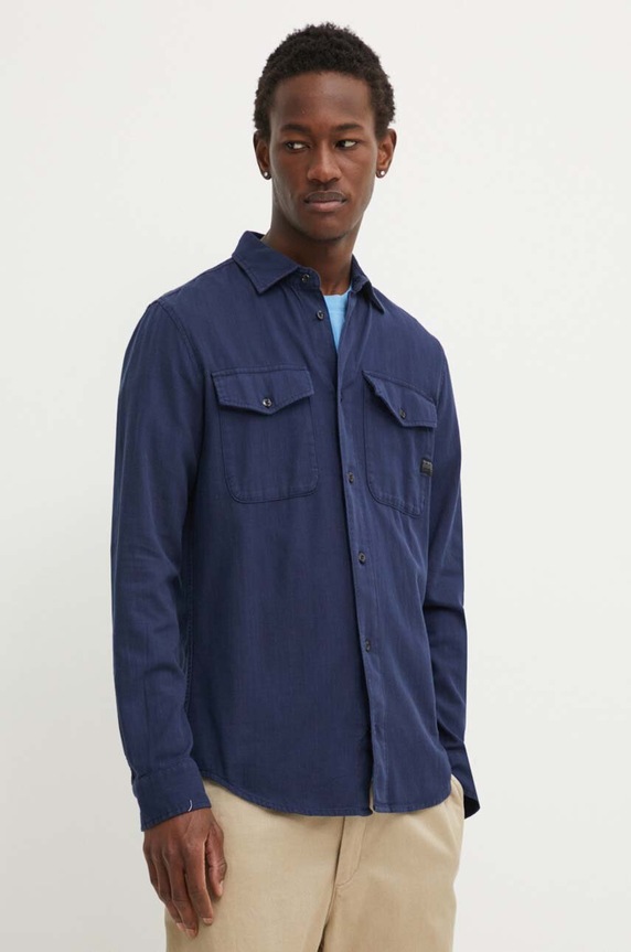 Βαμβακερό πουκάμισο G-Star Raw Marine Slim μακρύ σκούρο μπλε D24963.D454