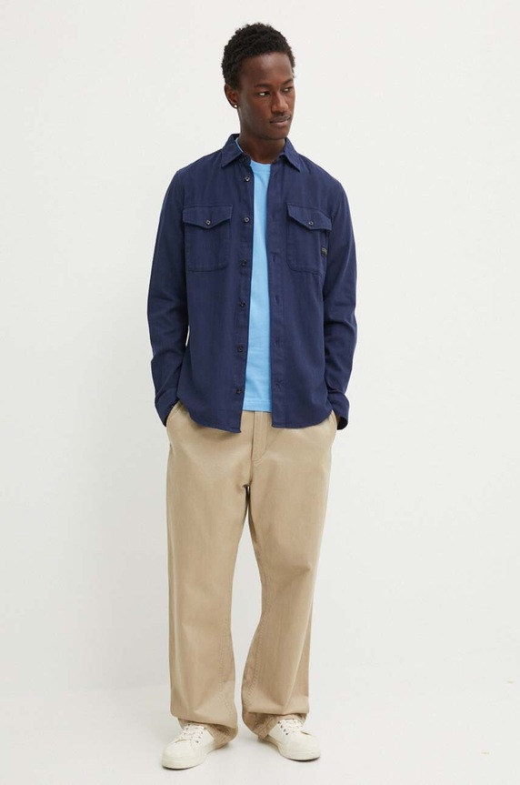 Βαμβακερό πουκάμισο G-Star Raw Marine Slim D24963.D454 σκούρο μπλε AA00