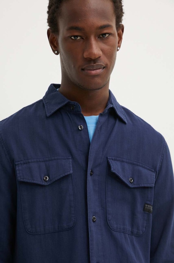 Βαμβακερό πουκάμισο G-Star Raw Marine Slim σκούρο μπλε D24963.D454