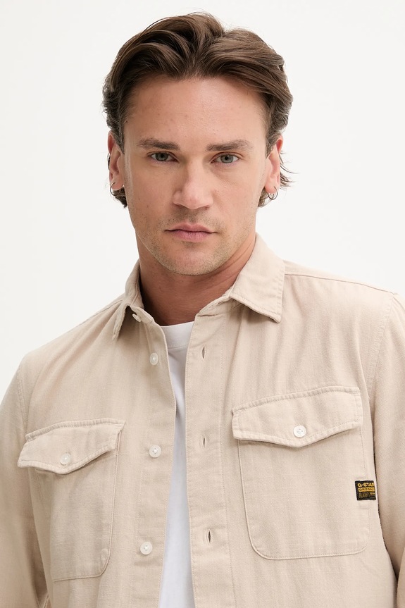 Памучна риза G-Star Raw Marine Slim бежов D24963.D454