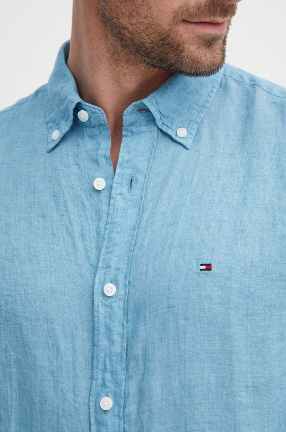Tommy Hilfiger koszula lniana MW0MW34602 niebieski SS25