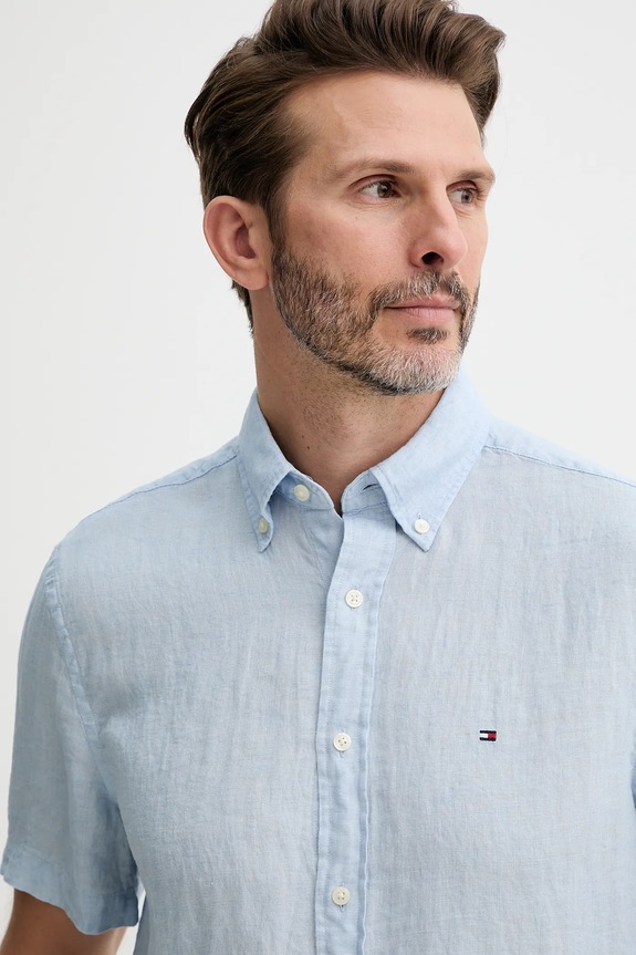 Tommy Hilfiger camicia di lino blu MW0MW35207