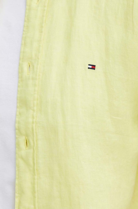 Lněná košile Tommy Hilfiger MW0MW35207 žlutá SS25