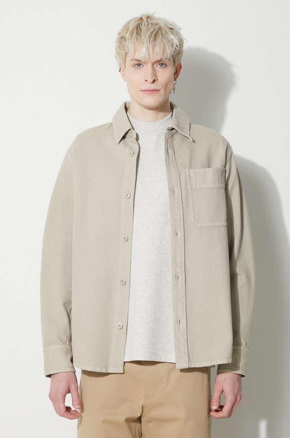 A.P.C. cotton shirt Surchemise Basile Brodee Poitrine classic beige COFCN.H02918.BAE