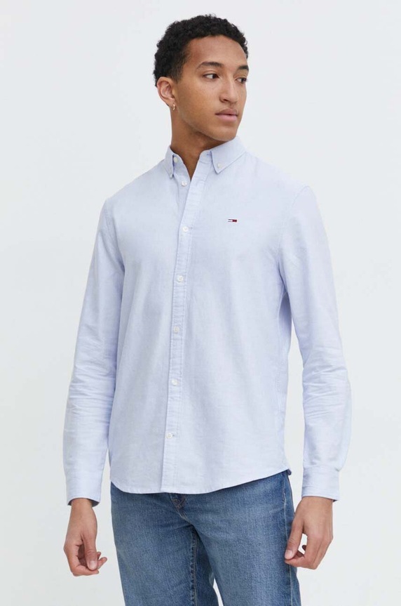 Tommy Jeans koszula bawełniana bawełna niebieski DM0DM19134