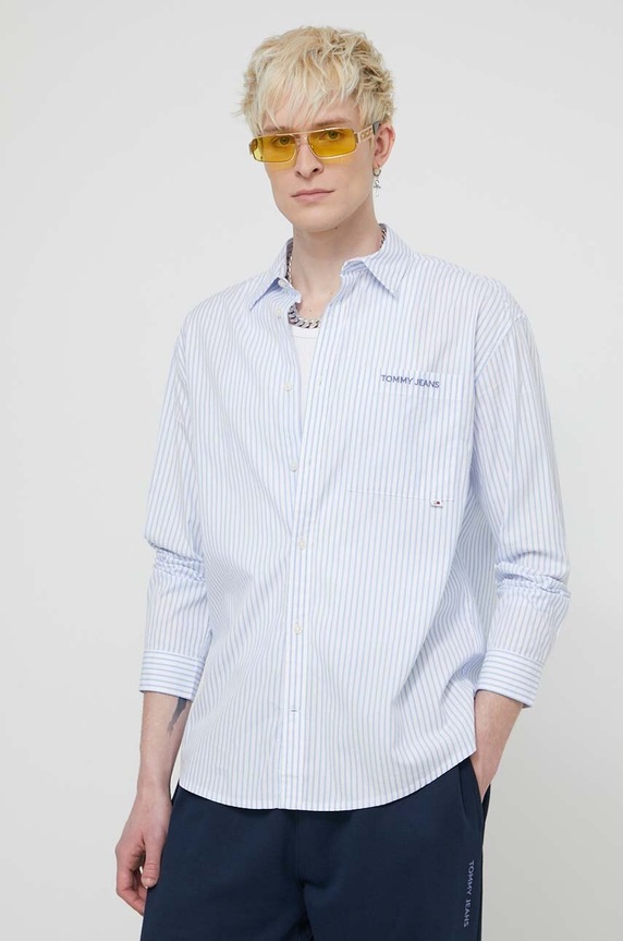 Tommy Jeans koszula bawełniana wzorzyste niebieski DM0DM18956