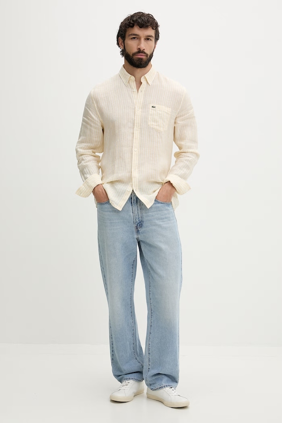Lacoste риза мъжка от лен CH6985 жълт SS26