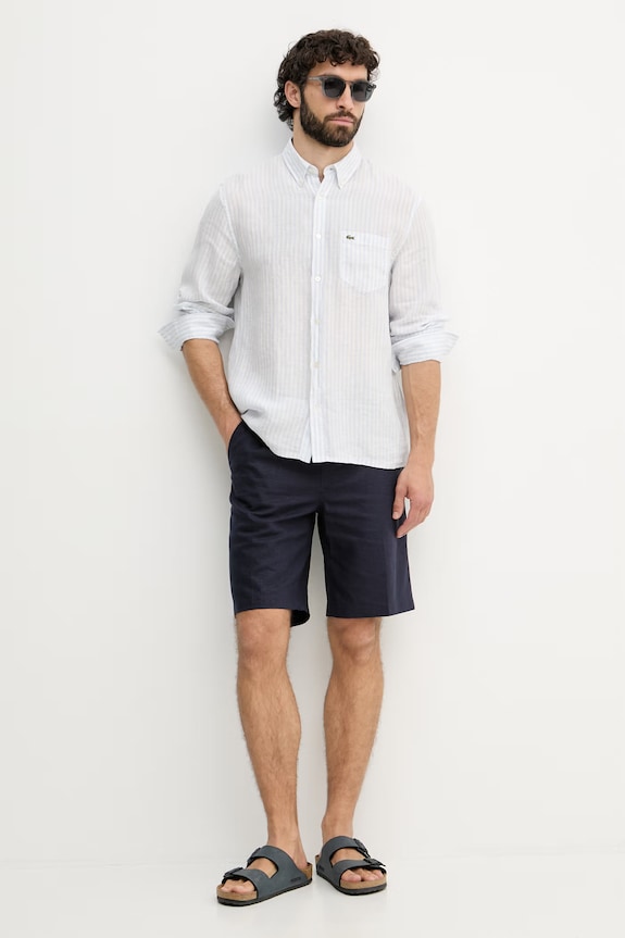 Lacoste košeľa ľanová pánska CH6985 modrá SS26