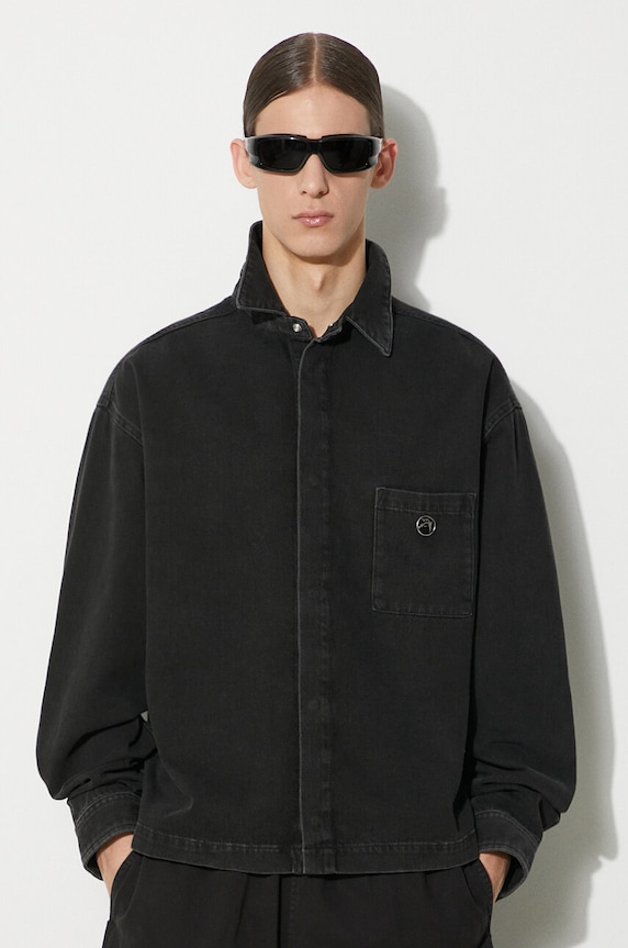 AMBUSH camasa din bumbac Boxy Fit Longleeve Denim Shirt lung negru BMYD002S24DEN0011100