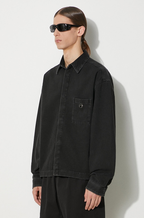 AMBUSH camasa din bumbac Boxy Fit Longleeve Denim Shirt negru BMYD002S24DEN0011100