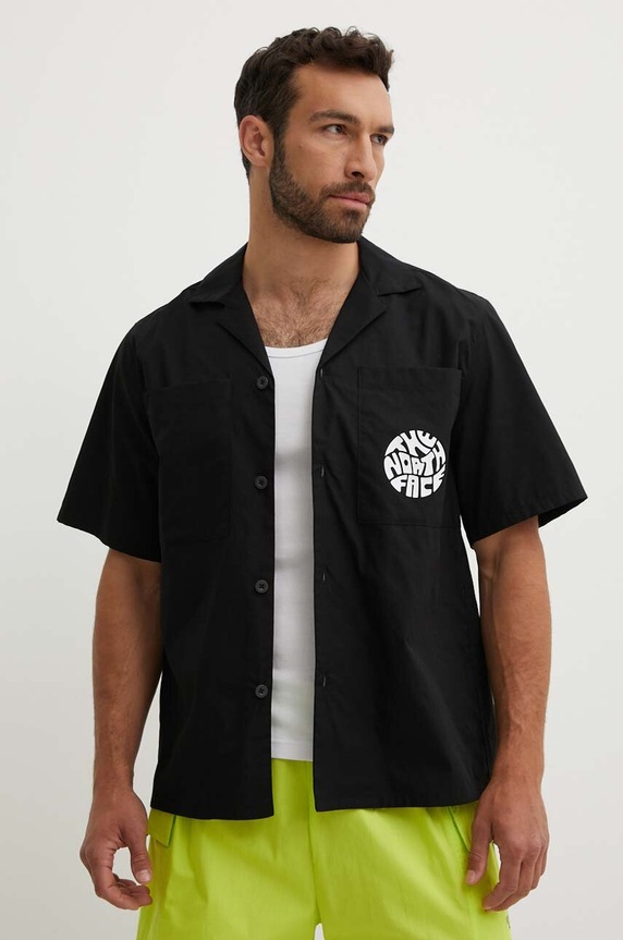 Bavlněná košile The North Face krátký černá NF0A879AJK31
