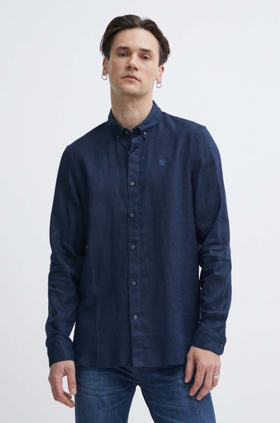 Πουκάμισο από λινό Timberland slim σκούρο μπλε TB0A2DC34331