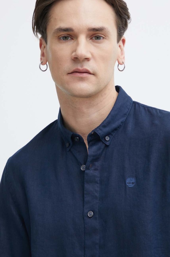 Πουκάμισο από λινό Timberland σκούρο μπλε TB0A2DC34331