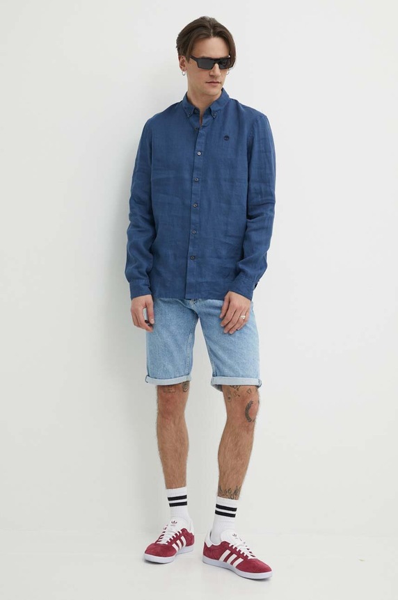 Timberland koszula lniana TB0A2DC32881 niebieski SS24