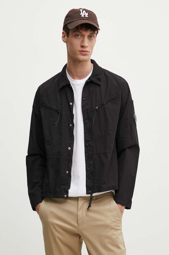 C.P. Company jacheta de bumbac Gabardine Buttoned necaptusit negru 16CMSH120A002824G