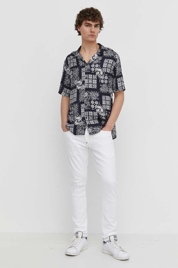 Košeľa The Kooples HCCC28059K tmavomodrá SS24