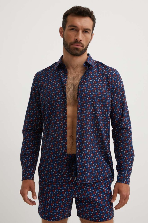 Vilebrequin camicia in cotone CARACAL regolare blu navy CCAAV239