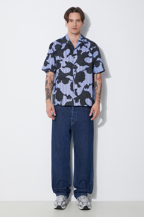 Pamučna košulja Neil Barrett Boxy Bold Flowers Print Short Sleeve Shirt MY60214A.Y059.765N plava SS24