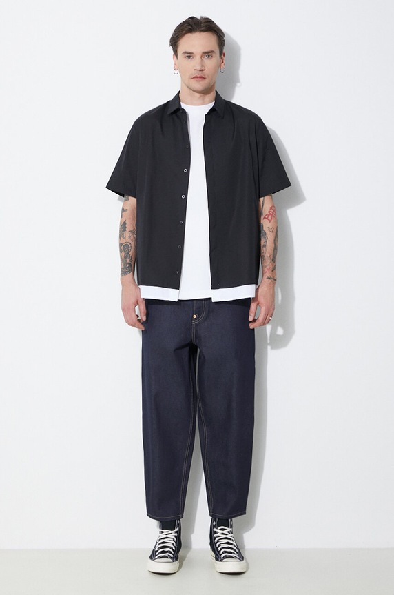 Neil Barrett camasa din bumbac Loose Double Layer Short Sleeve Shirt MY60218C.Y051.524N negru SS24