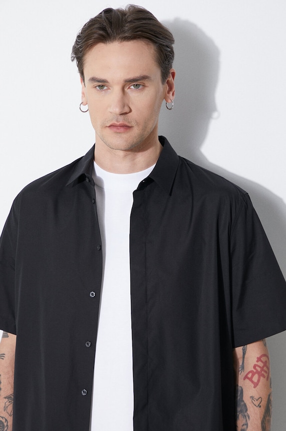 Neil Barrett camasa din bumbac Loose Double Layer Short Sleeve Shirt MY60218C.Y051.524N negru