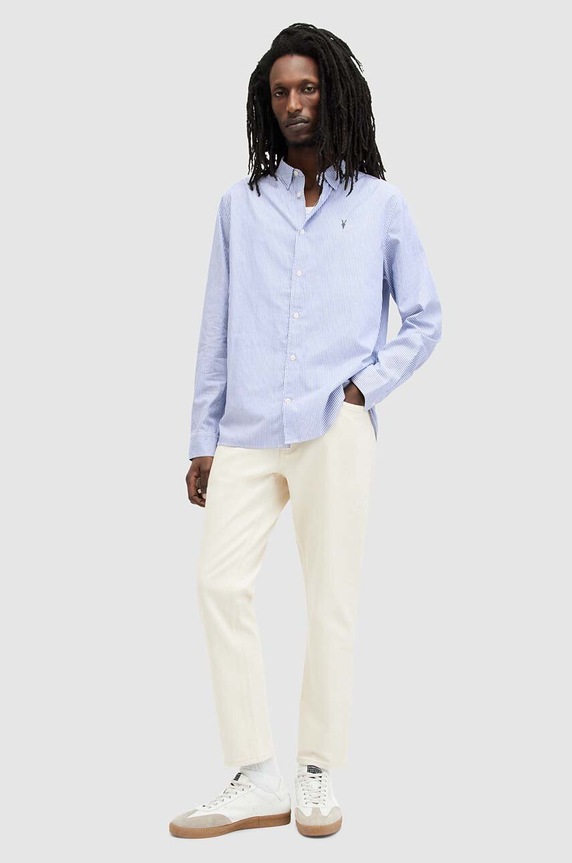 AllSaints koszula bawełniana HILLVIEW LS SHIRT niebieski MS513Z