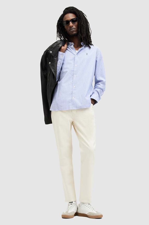 AllSaints koszula bawełniana HILLVIEW LS SHIRT MS513Z niebieski