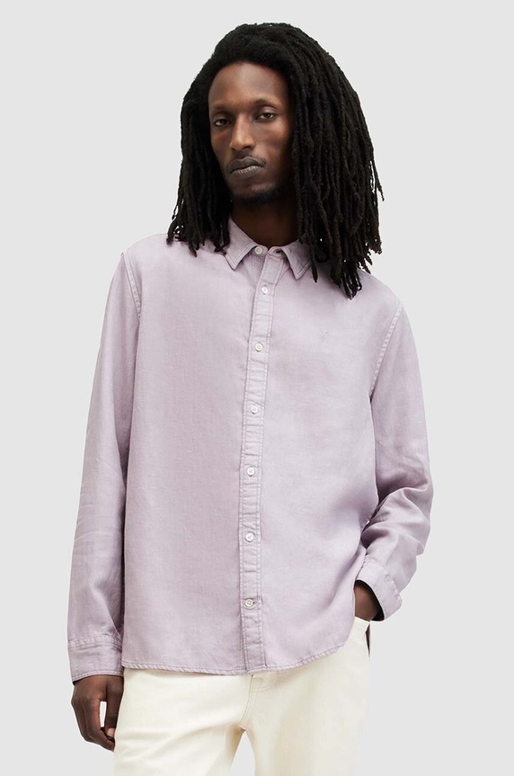AllSaints koszula z lnem LAGUNA LS SHIRT różowy MS540Z