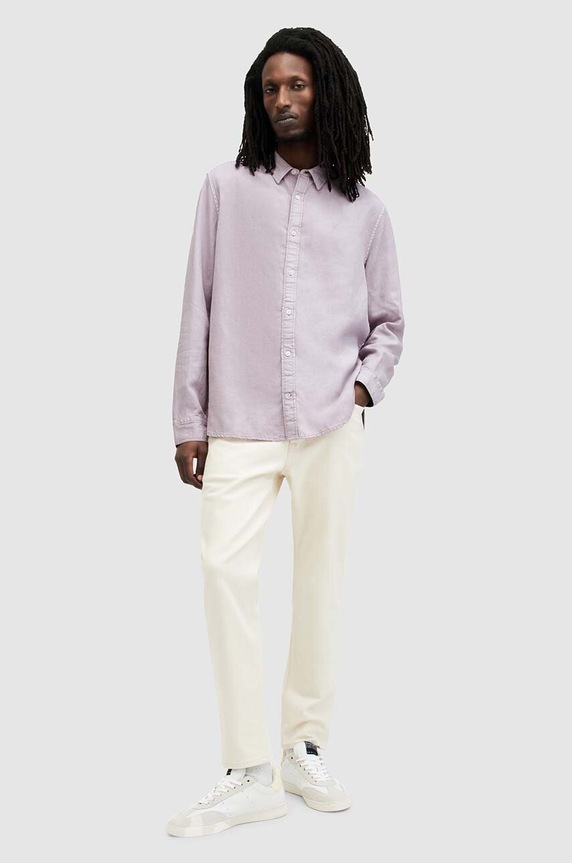 AllSaints koszula z lnem LAGUNA LS SHIRT MS540Z różowy