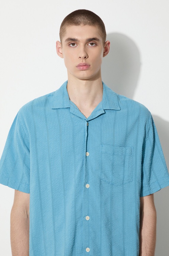 Corridor shirt Striped Seersucker plain blue SS0014