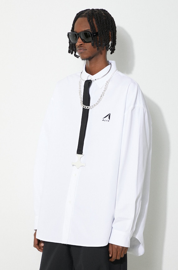 Памучна риза 1017 ALYX 9SM Oversized Logo Poplin Shirt бял AAMSH0234FA01