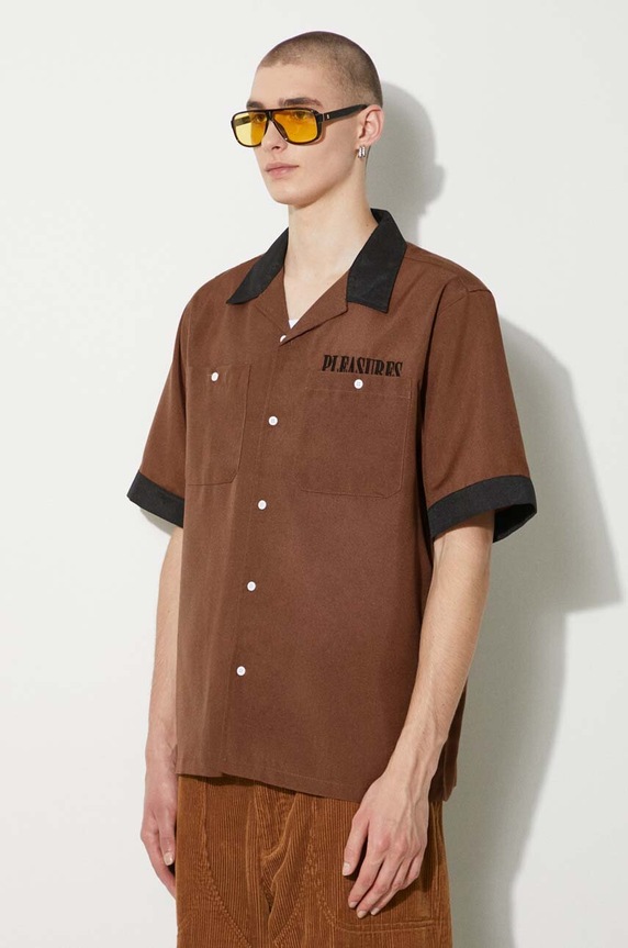 PLEASURES shirt Daisy Bowling Button Down brown P24SU001.BROWN