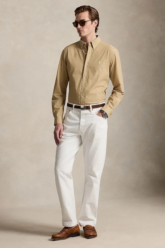 Îmbrăcăminte Polo Ralph Lauren cămașă pentru bărbați cu bumbac 710929349 verde