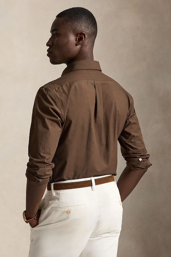 Polo Ralph Lauren košile pánská s bavlnou 710929349 hnědá SS26