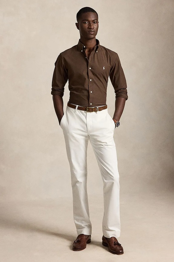 Oblečení Polo Ralph Lauren košile pánská s bavlnou 710929349 hnědá