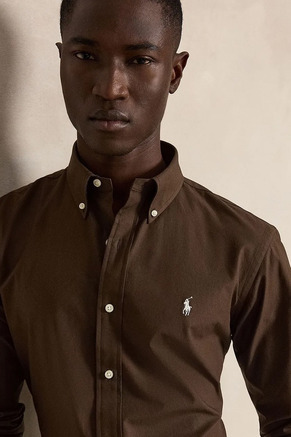 Polo Ralph Lauren košile pánská s bavlnou hnědá 710929349