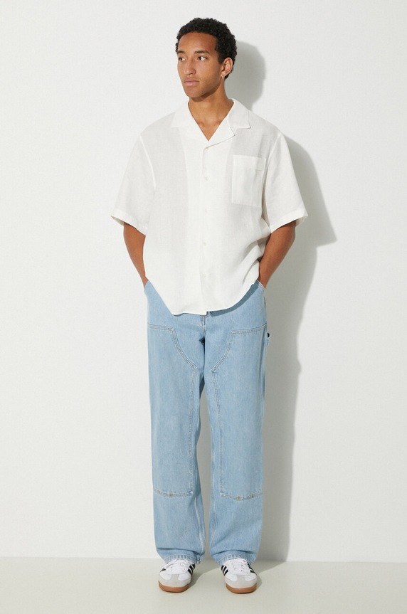 Lněná košile Pangaia DNA Linen Camp Collar Shirt 10002046 bílá SS24