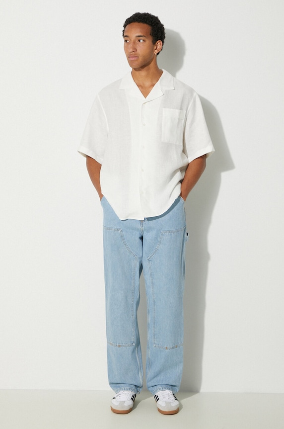 Lněná košile Pangaia DNA Linen Camp Collar Shirt 10002046 bílá SS24