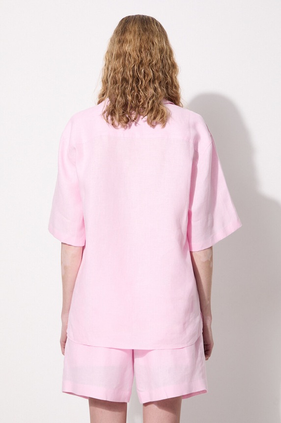 Lněná košile Pangaia DNA Linen Camp Collar Shirt 10002046 růžová