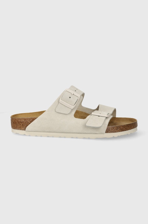 Birkenstock klapki zamszowe Arizona płaski beżowy 1026817.White