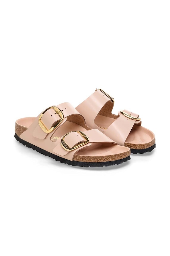 Birkenstock papuci din piele Arizona Big Buckle bej 1026553