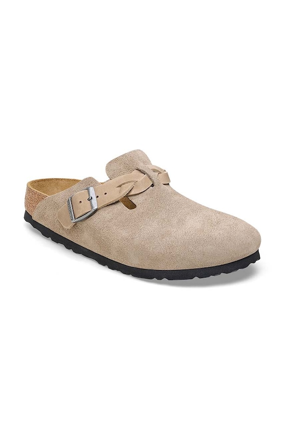 Birkenstock klapki zamszowe Boston Braided beżowy 1026694
