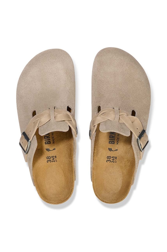 Birkenstock klapki zamszowe Boston Braided 1026694 beżowy