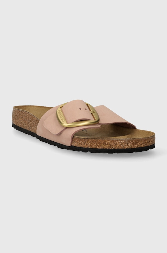 Birkenstock papuci de damă cu toc plat din nubuck Madrid Big Buckle 1026943 roz SS26