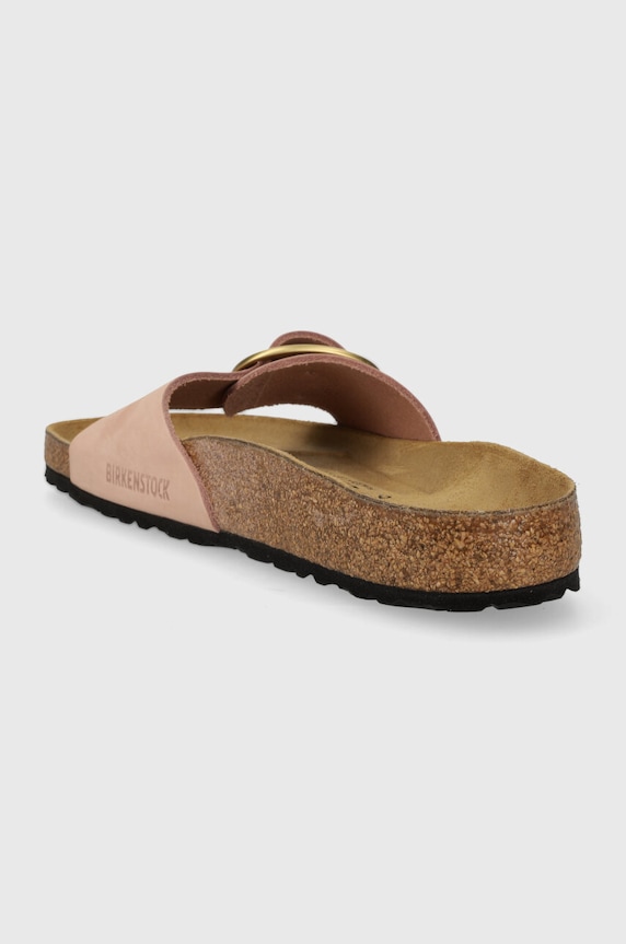 Încălțăminte Birkenstock papuci de damă cu toc plat din nubuck Madrid Big Buckle 1026943 roz