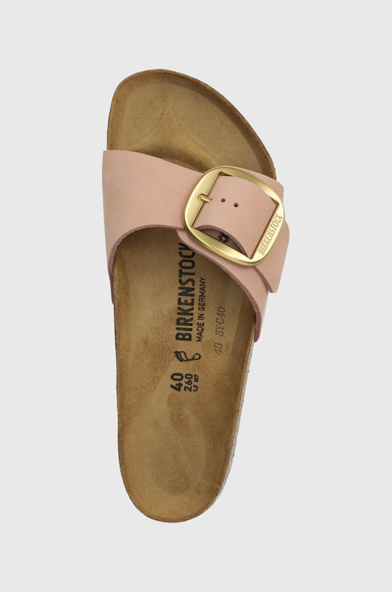 Birkenstock papuci de damă cu toc plat din nubuck Madrid Big Buckle roz 1026943