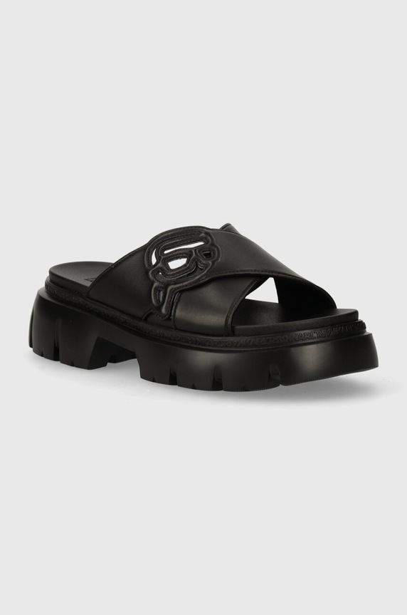 Δερμάτινες παντόφλες Karl Lagerfeld SUN TREKKA NFT 5-8 cm μαύρο KL83504.000