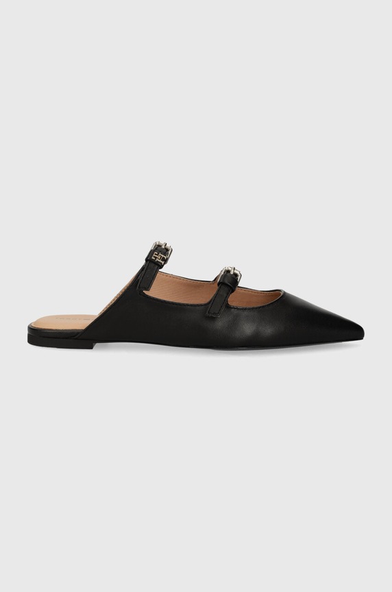 Tommy Hilfiger klapki skórzane TH POINTY LEATHER MULE płaski czarny FW0FW07722