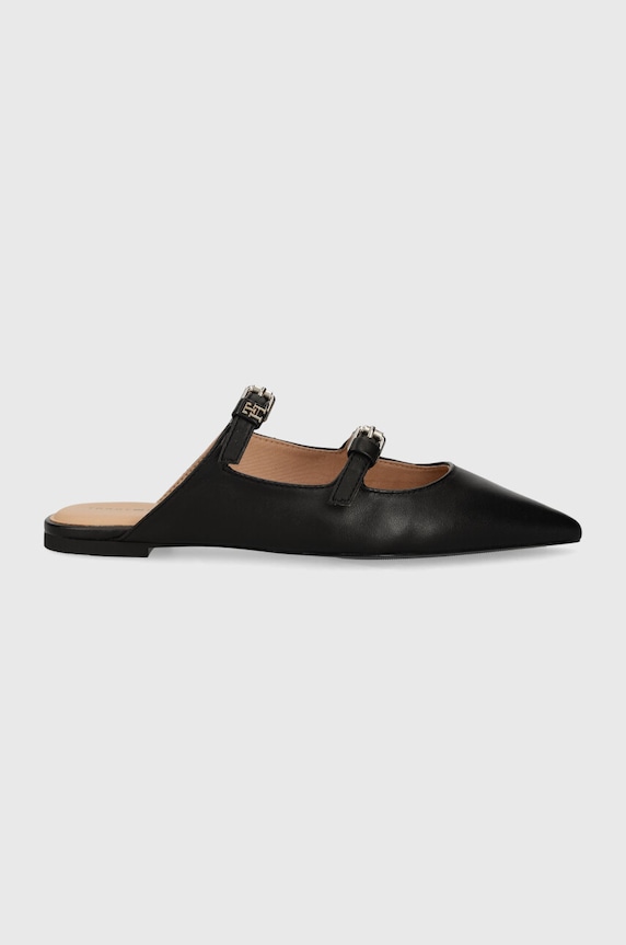 Tommy Hilfiger klapki skórzane TH POINTY LEATHER MULE płaski czarny FW0FW07722