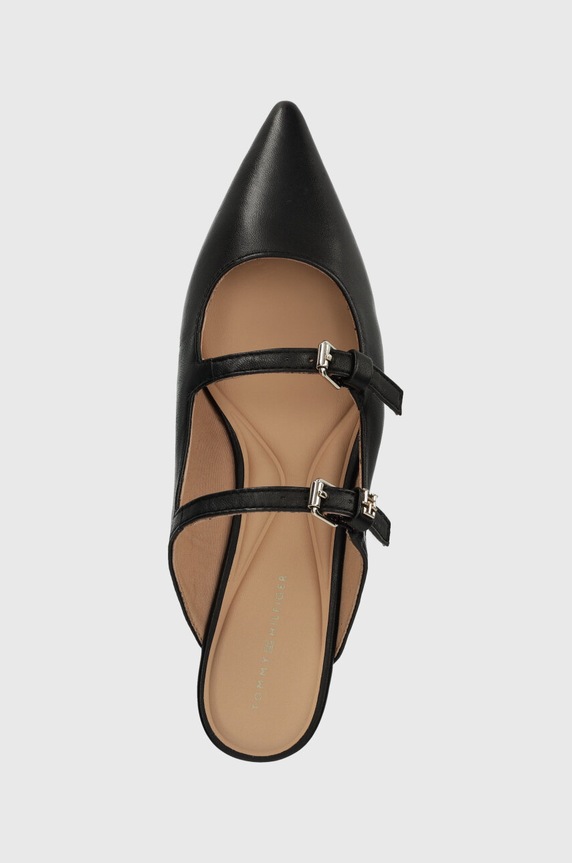 Tommy Hilfiger klapki skórzane TH POINTY LEATHER MULE czarny FW0FW07722